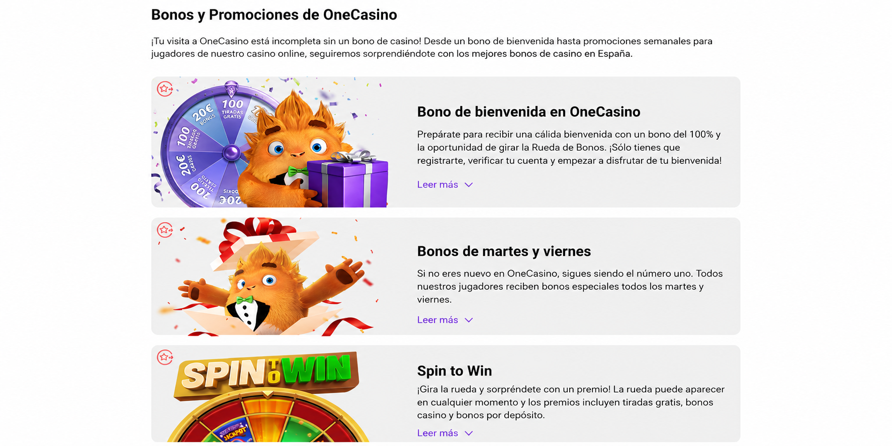 Bonos y promociones de OneCasino: bono de bienvenida y ofertas semanales