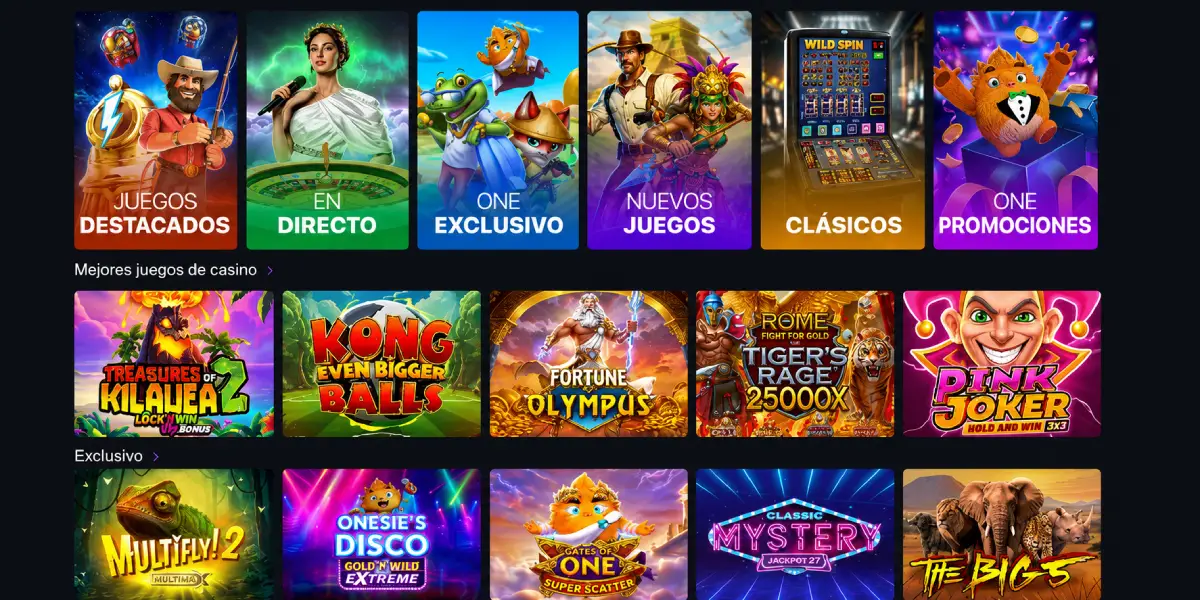 Categorías de juegos y tragaperras exclusivas en OneCasino España