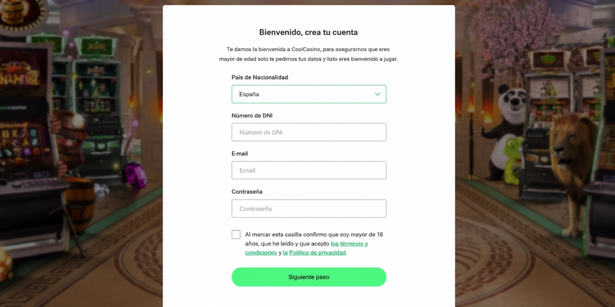 Formulario de registro y creación de cuenta en OneCasino España
